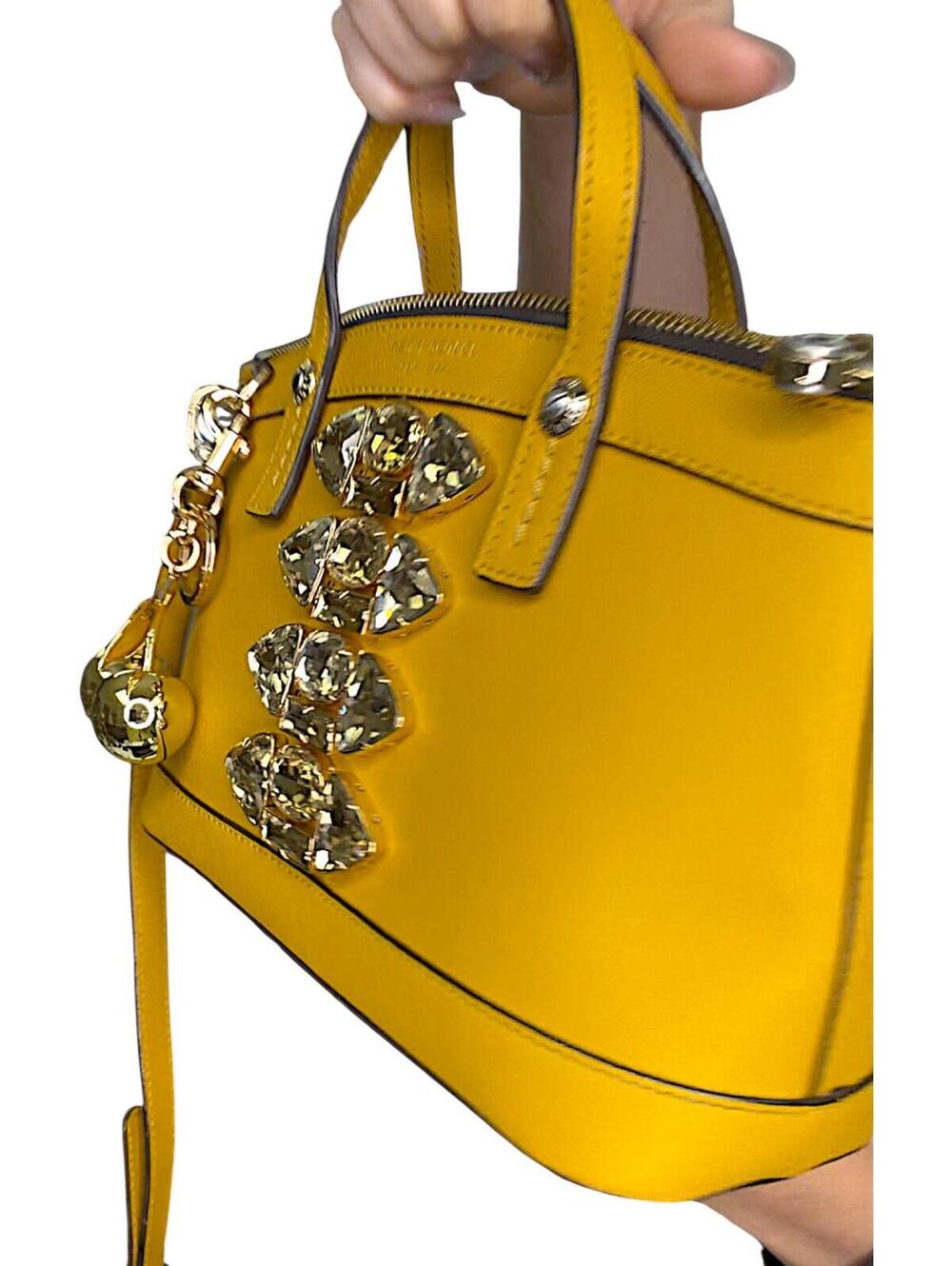 Henri Bendel Rare West 57th Crystal Satchel Crossbody Yellow Saffiano Leather - Picture 8 of 9